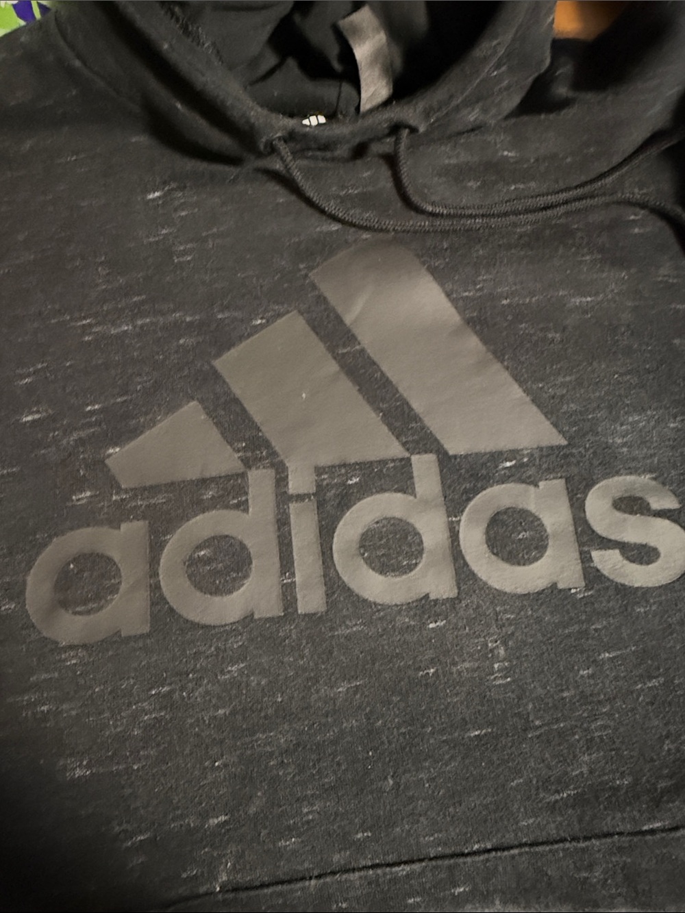 adidas Black Heather Logo Pullover Hoodie with Kangaroo Pocket